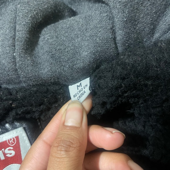 Levi's Black Leather Jacket with Gray Hood - Picture 5 of 6